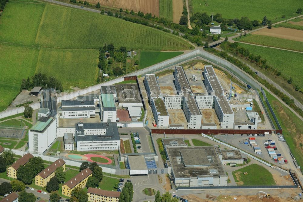 Aerial photograph Stuttgart - Construction works at the prison grounds and high security fence Prison in the district Stammheim in Stuttgart in the state Baden-Wuerttemberg