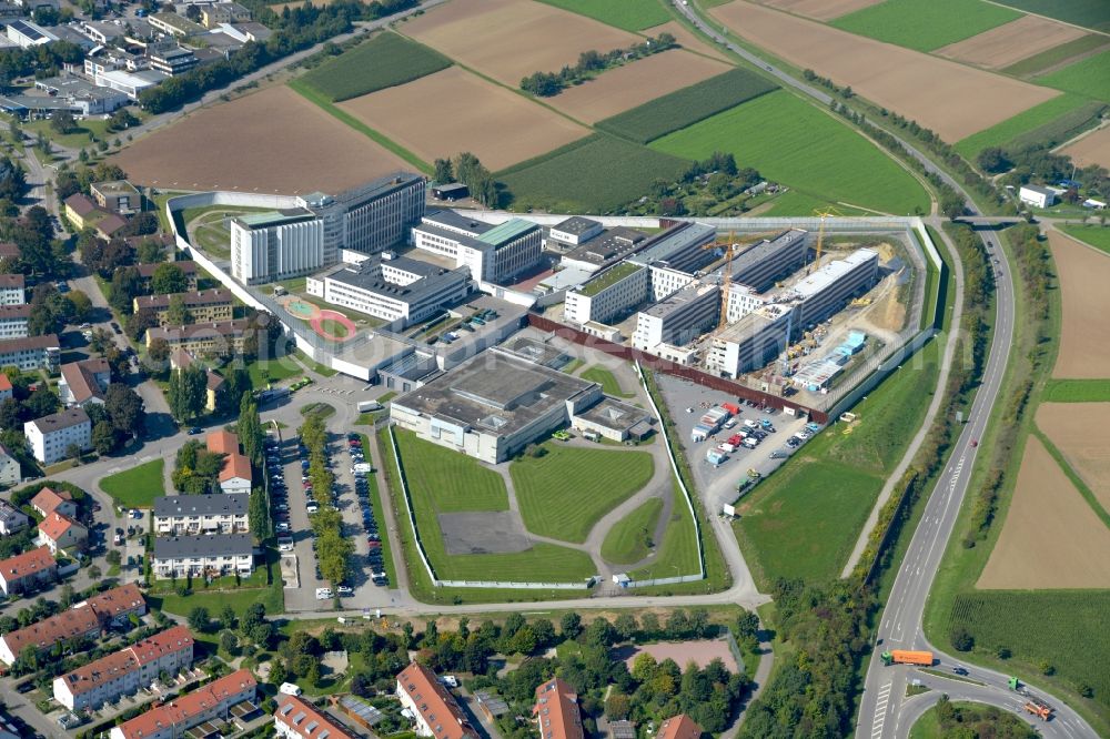 Aerial image Stuttgart - Construction works at the prison grounds and high security fence Prison in the district Stammheim in Stuttgart in the state Baden-Wuerttemberg