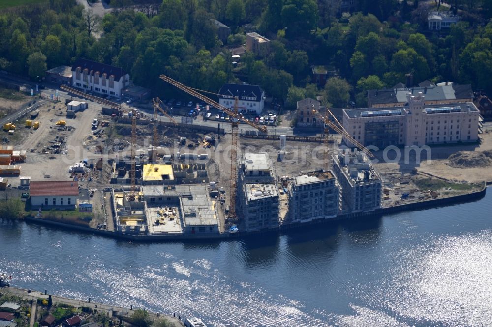 Aerial image Potsdam - View of the construction works in the historic warehouse district in Potsdam. Condominia and tenements are going to develop