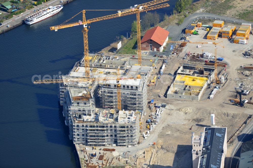 Aerial image Potsdam - View of the construction works in the historic warehouse district in Potsdam. Condominia and tenements are going to develop