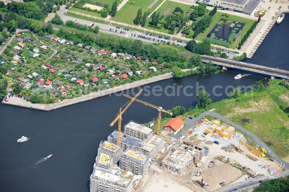 Aerial image Potsdam - View of the construction works in the historic warehouse district in Potsdam. Condominia and tenements are going to develop