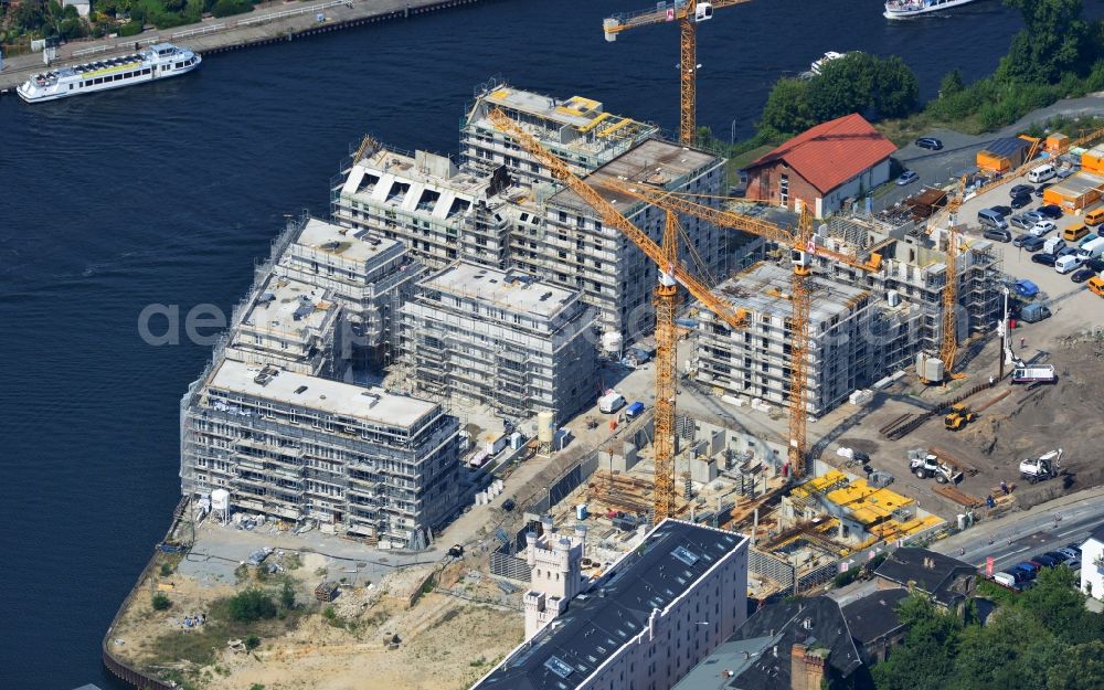 Aerial image Potsdam - View of the construction works in the historic warehouse district in Potsdam. Condominia and tenements are going to develop