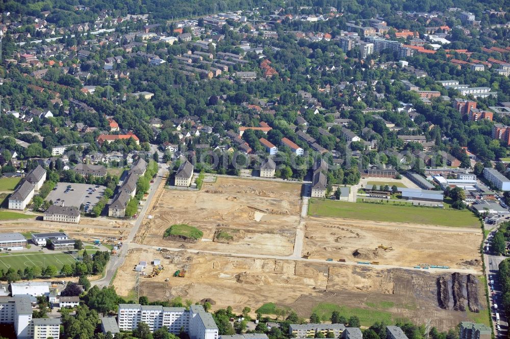 Hamburg from the bird's eye view: View of construction / development on the former site of Lettow-Vorbeck Barracks in Hamburg - Jenfeld. The new residential project Jenfelder Au with over 700 apartments currently one of the largest planned urban neighborhoods of the City