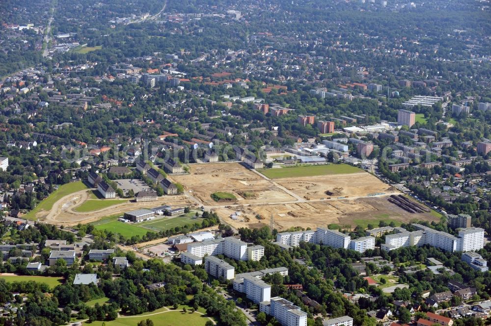 Aerial photograph Hamburg - View of construction / development on the former site of Lettow-Vorbeck Barracks in Hamburg - Jenfeld. The new residential project Jenfelder Au with over 700 apartments currently one of the largest planned urban neighborhoods of the City