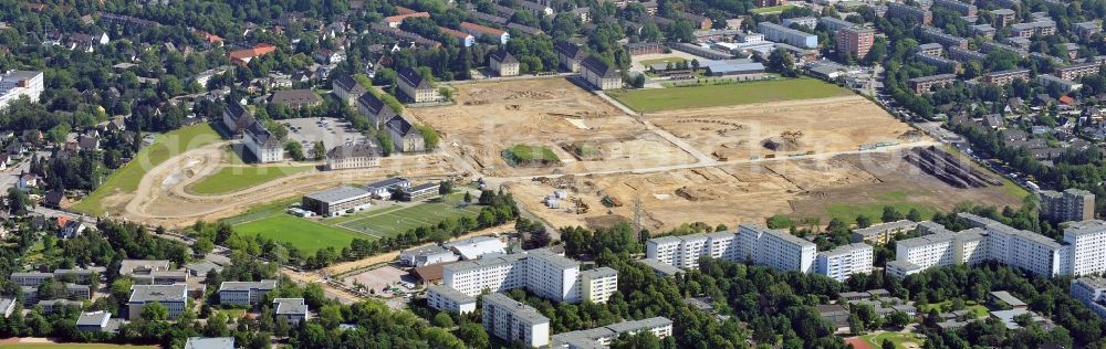 Hamburg from above - View of construction / development on the former site of Lettow-Vorbeck Barracks in Hamburg - Jenfeld. The new residential project Jenfelder Au with over 700 apartments currently one of the largest planned urban neighborhoods of the City