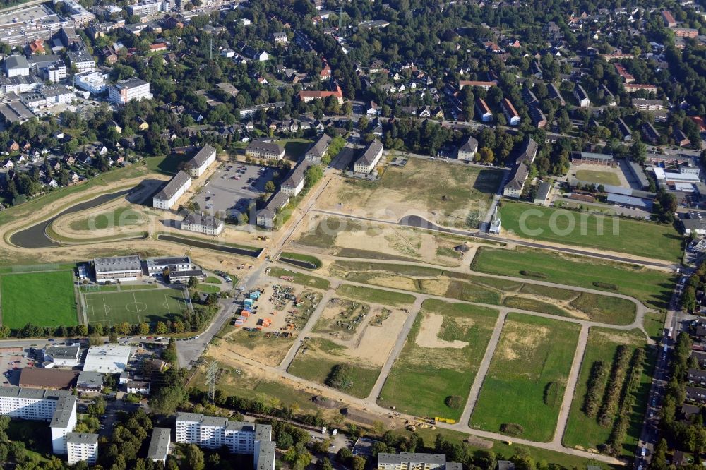 Hamburg Jenfeld from above - View of construction / development on the former site of Lettow-Vorbeck Barracks in Hamburg - Jenfeld. The new residential project Jenfelder Au with over 700 apartments currently one of the largest planned urban neighborhoods of the City