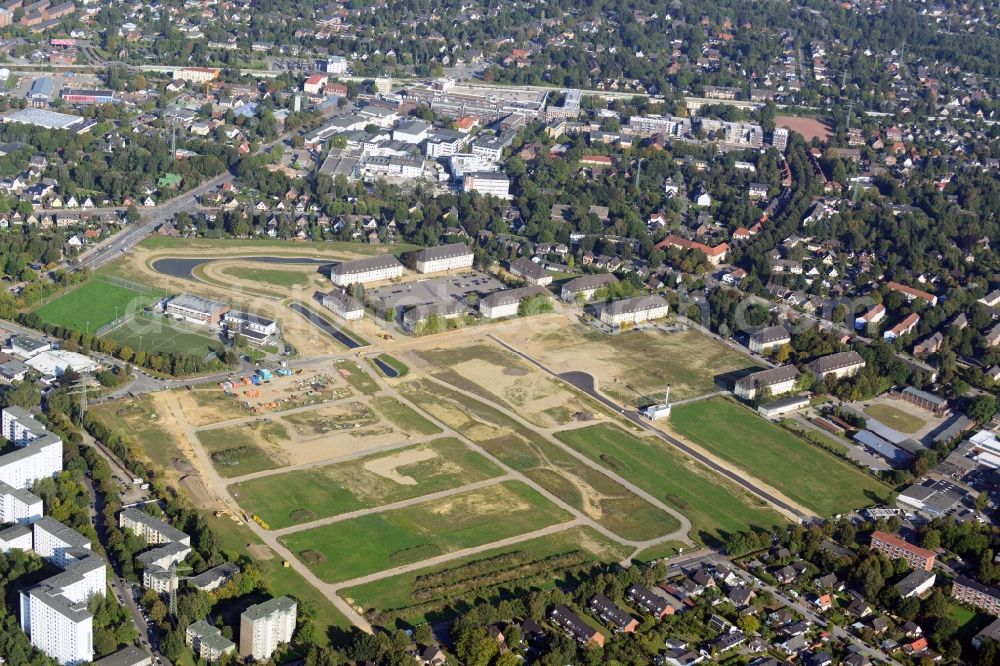 Hamburg Jenfeld from the bird's eye view: View of construction / development on the former site of Lettow-Vorbeck Barracks in Hamburg - Jenfeld. The new residential project Jenfelder Au with over 700 apartments currently one of the largest planned urban neighborhoods of the City