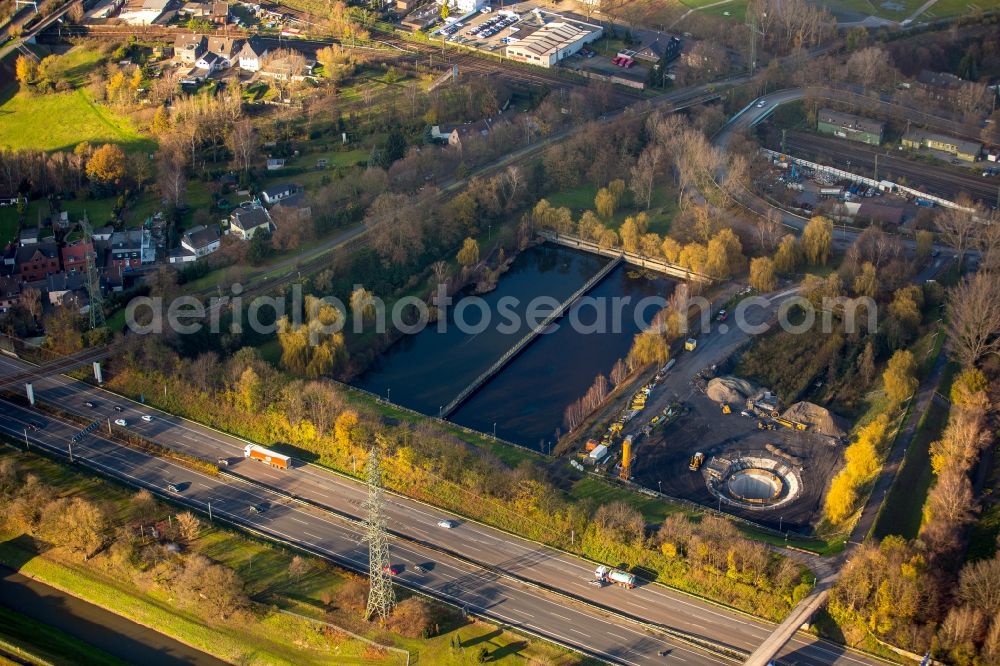 Aerial photograph Oberhausen - Construction works on site of the sewage and waste water works of the former mining pit Osterfeld in Oberhausen in the state of North Rhine-Westphalia