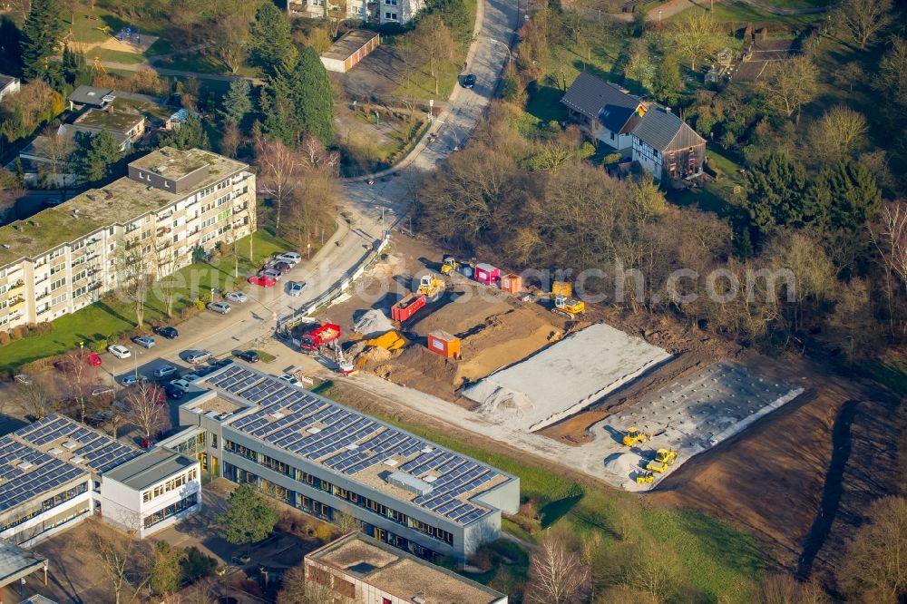 Sprockhövel from above - Construction site adjacent to the school building of the secondary school Gemeinschaftshauptschule on Dresdener Strasse in Sprockhoevel in the state of North Rhine-Westphalia