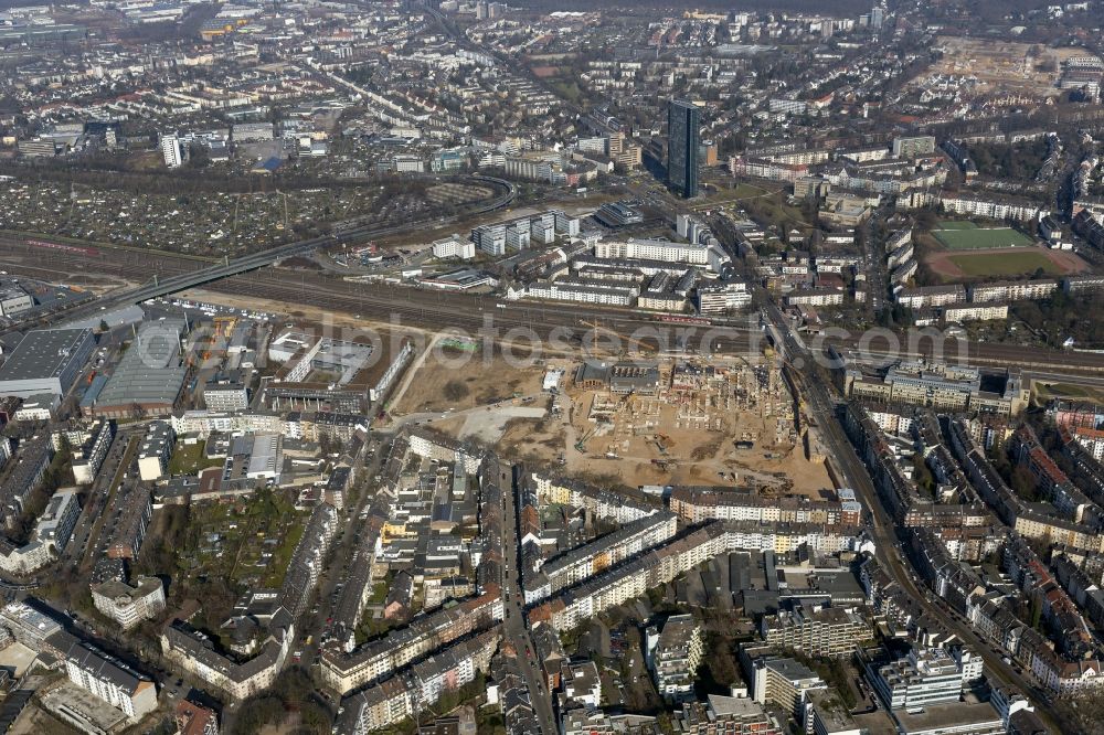 Düsseldorf from the bird's eye view: Construction for the new building of the University of Applied Sciences Dusseldorf in North Rhine-Westphalia NRW