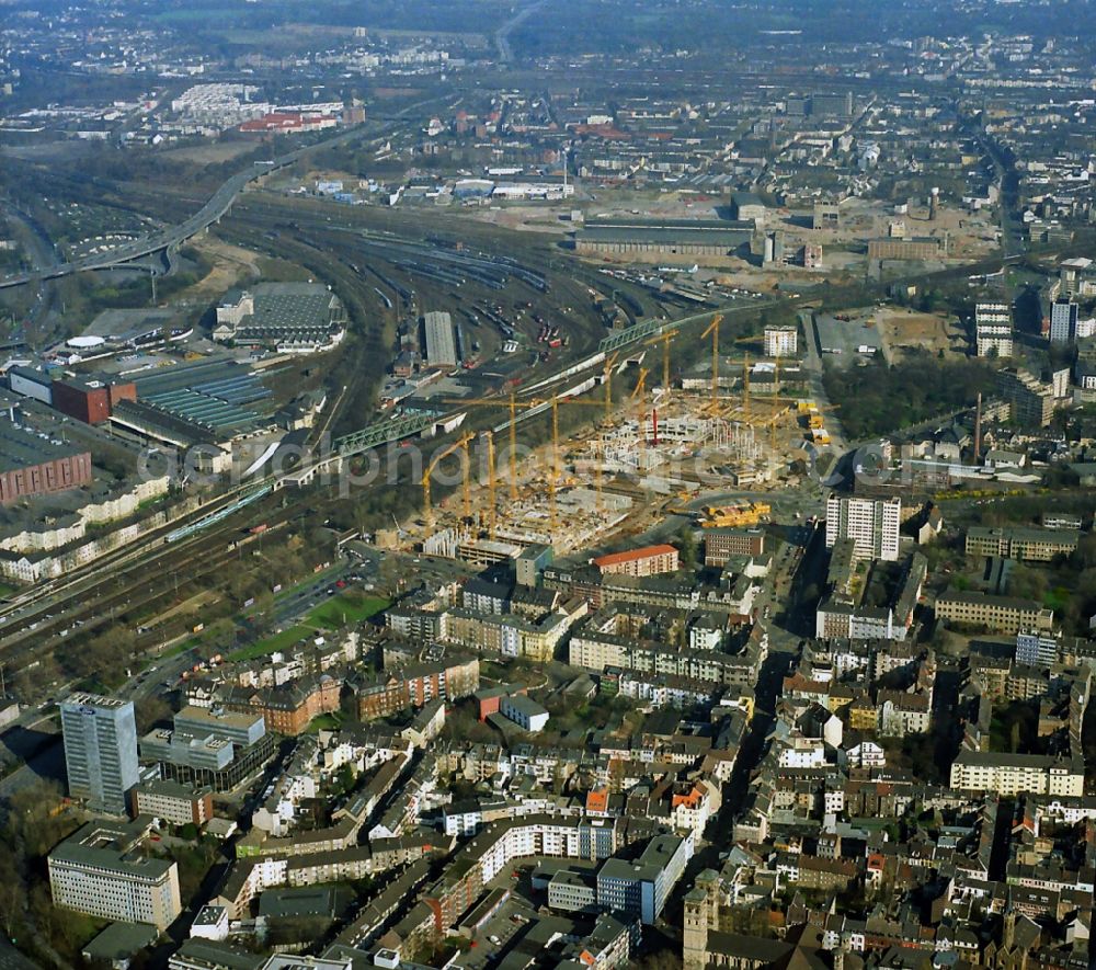 Köln from above - Construction on the new building of the venue LANXESS arena (until 2008 Cologne Arena) and the complex of buildings of the Technical Town Hall in Cologne in North Rhine-Westphalia