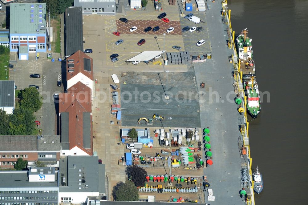 Bremerhaven from above - Construction works and parking lot on the Geeste riverbank in Bremerhaven in the state of Bremen