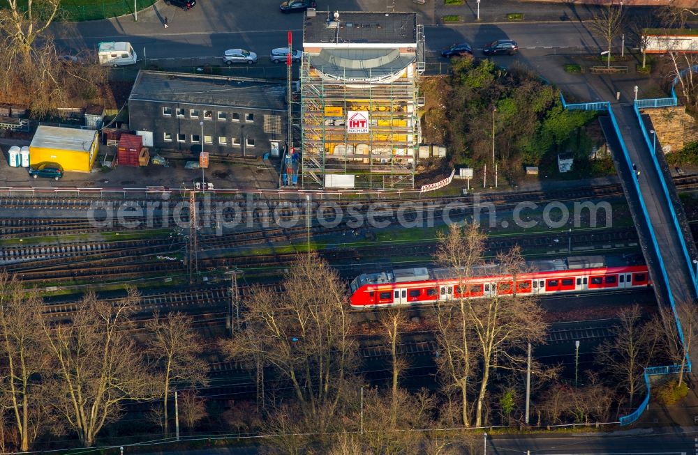 Aerial image Mülheim an der Ruhr - Construction and repair works on the railway control center of the Deutsche Bahn in Muelheim on the Ruhr in the state of North Rhine-Westphalia