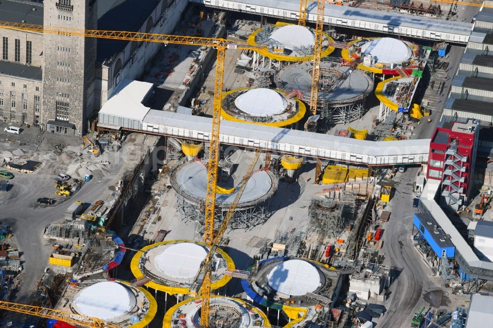 Aerial image Stuttgart - Building of the main station of the railway and construction site for the development project Stuttgart 21 in Stuttgart in the state of Baden-Wurttemberg