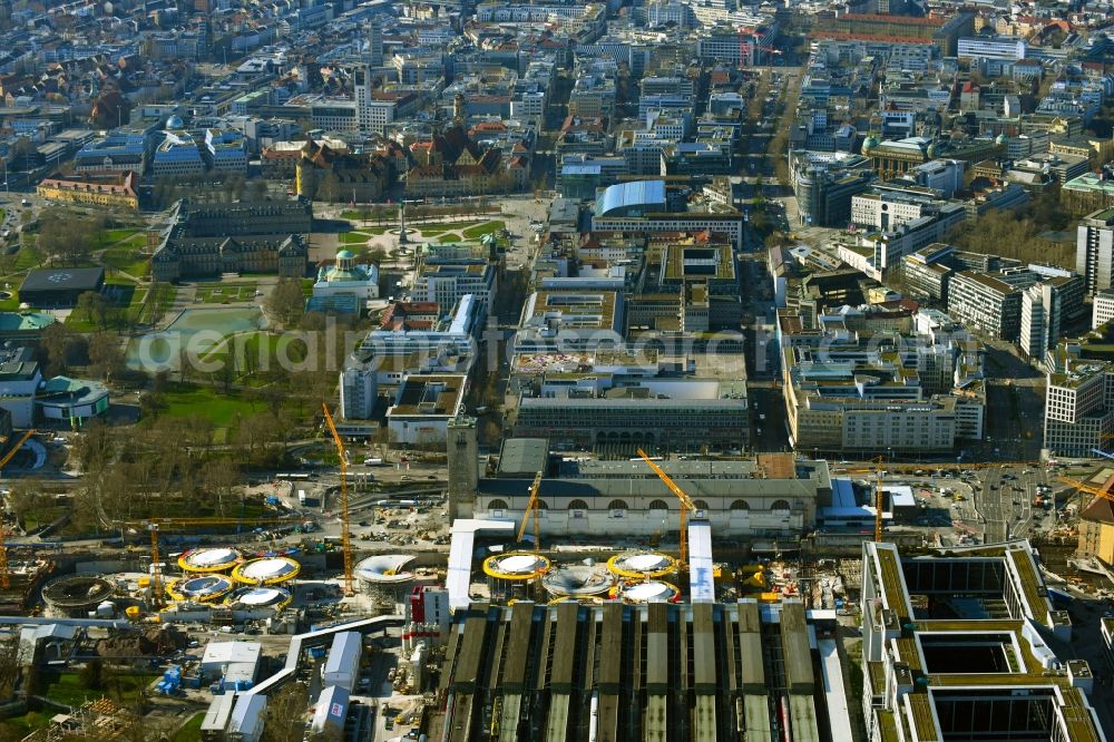 Stuttgart from the bird's eye view: Building of the main station of the railway and construction site for the development project Stuttgart 21 in Stuttgart in the state of Baden-Wurttemberg