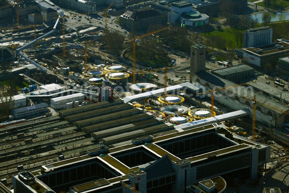 Aerial image Stuttgart - Building of the main station of the railway and construction site for the development project Stuttgart 21 in Stuttgart in the state of Baden-Wurttemberg