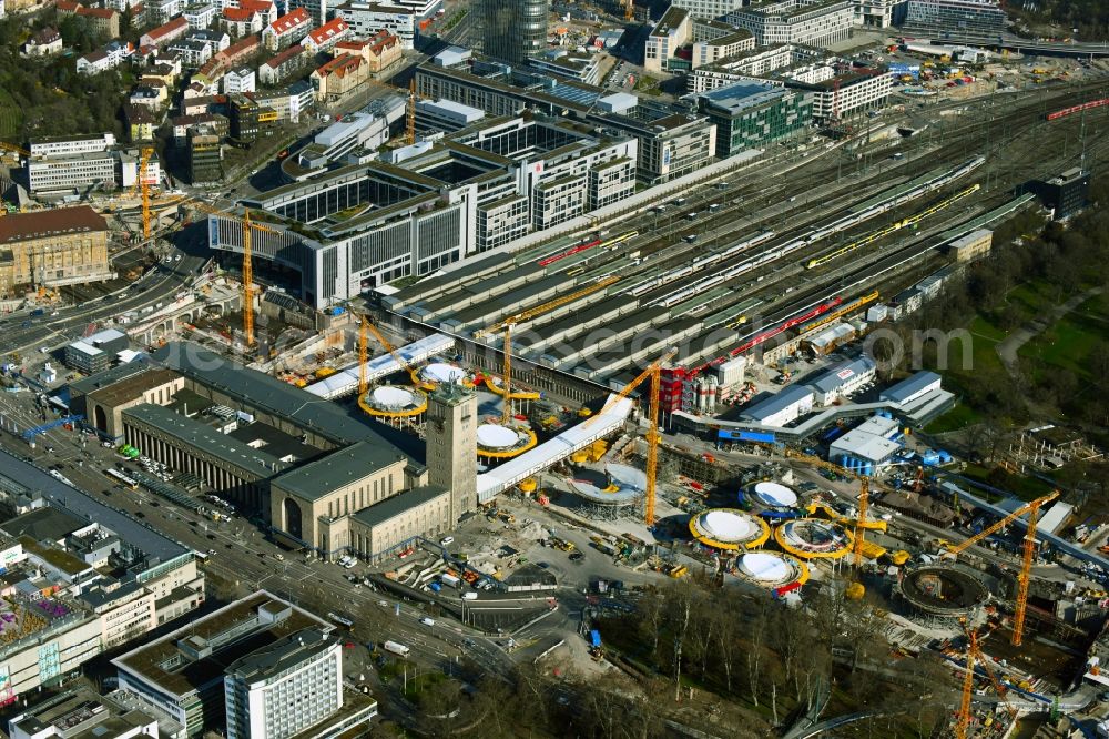 Stuttgart from the bird's eye view: Building of the main station of the railway and construction site for the development project Stuttgart 21 in Stuttgart in the state of Baden-Wurttemberg