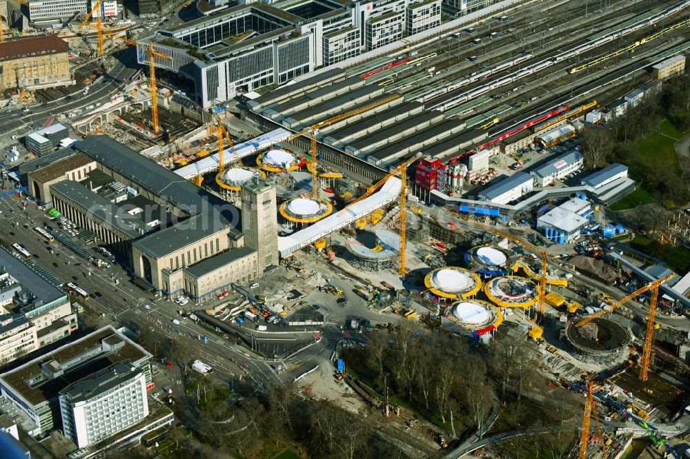 Aerial image Stuttgart - Building of the main station of the railway and construction site for the development project Stuttgart 21 in Stuttgart in the state of Baden-Wurttemberg