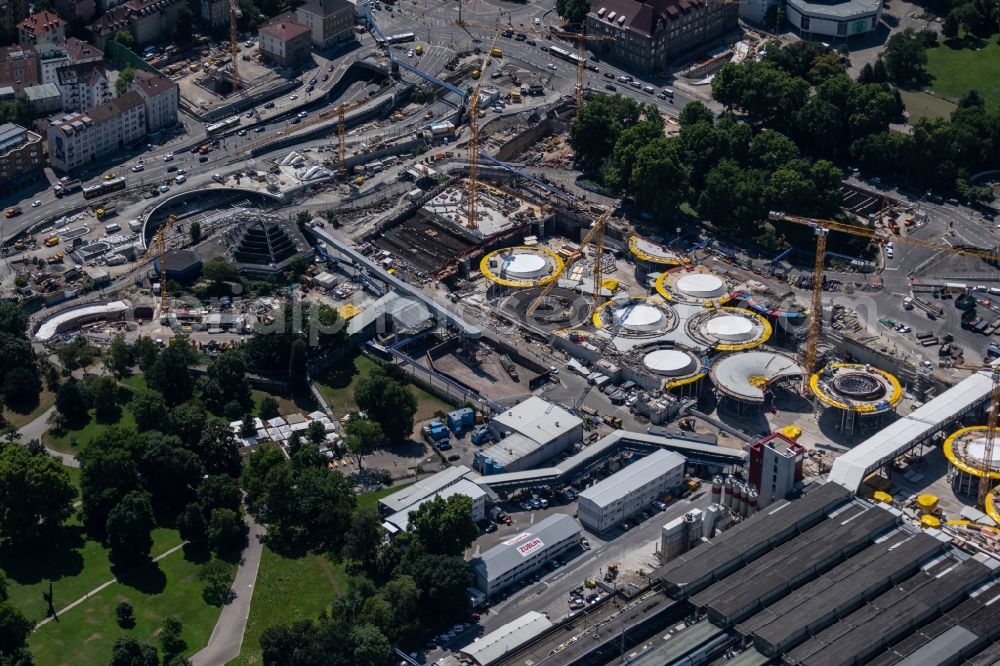 Stuttgart from the bird's eye view: building of the main station of the railway and construction site for the development project Stuttgart 21 in Stuttgart in the state of Baden-Wurttemberg