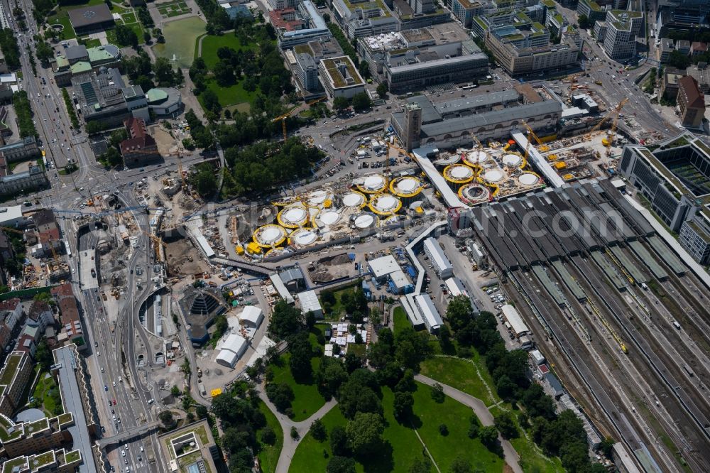 Aerial image Stuttgart - Building of the main station of the railway and construction site for the development project Stuttgart 21 in Stuttgart in the state of Baden-Wurttemberg