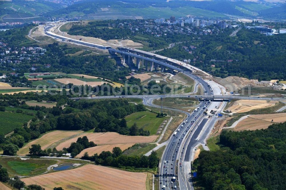 Würzburg from above - Construction work at the Heidingsfeld valley bridge of the federal motorway A3 in the South of Wuerzburg in the state of Bavaria