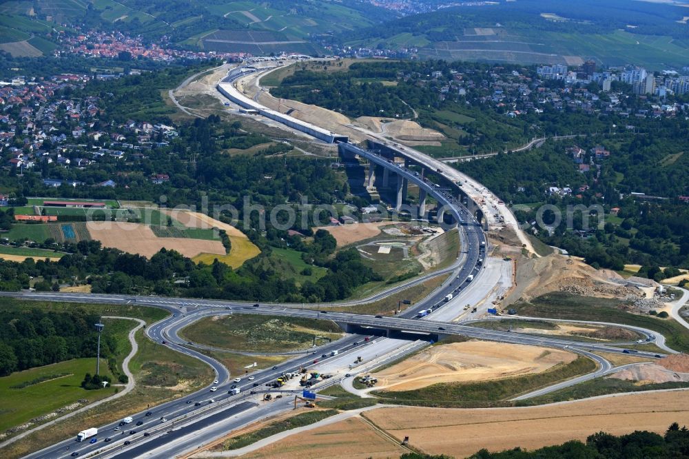 Würzburg from the bird's eye view: Construction work at the Heidingsfeld valley bridge of the federal motorway A3 in the South of Wuerzburg in the state of Bavaria