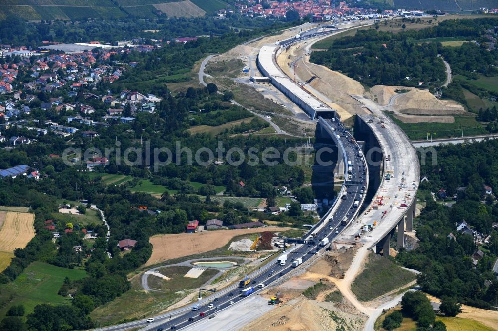 Aerial image Würzburg - Construction work at the Heidingsfeld valley bridge of the federal motorway A3 in the South of Wuerzburg in the state of Bavaria