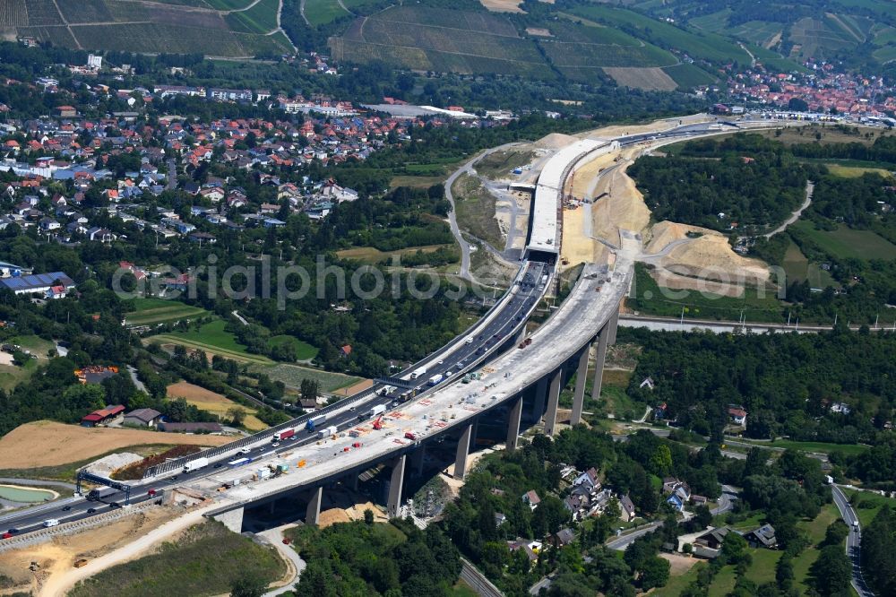 Würzburg from the bird's eye view: Construction work at the Heidingsfeld valley bridge of the federal motorway A3 in the South of Wuerzburg in the state of Bavaria