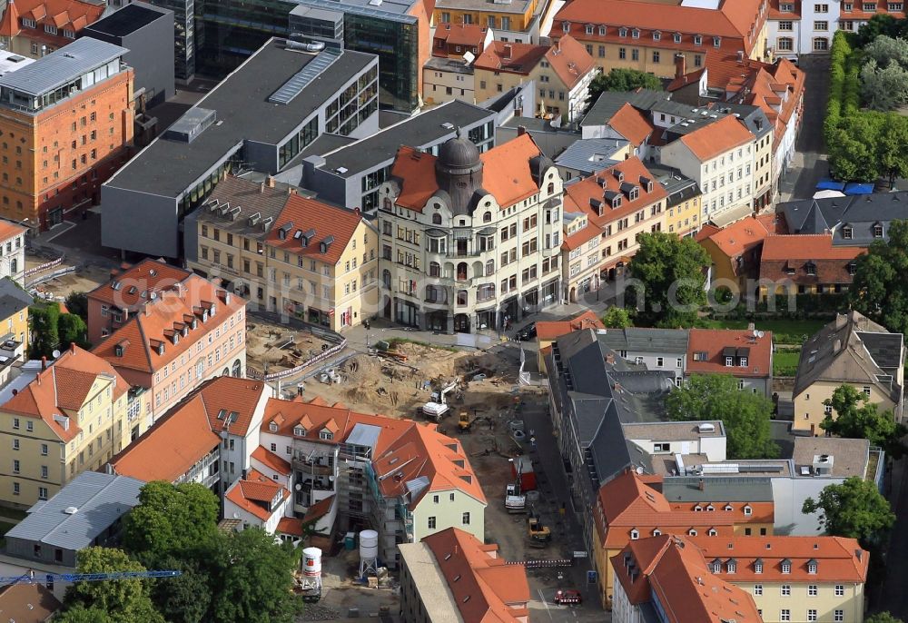 Aerial photograph Weimar - On Wielandplatz in Weimar in Thuringia regions Construction work for beautification. The works are performed by the transport engineering EUROVIA Union GmbH Weimar on behalf of the urban green space Office