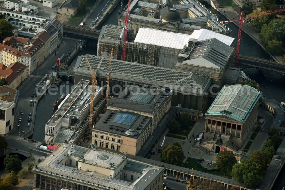 Aerial photograph Berlin - Museum Island with the Bode Museum, the Pergamon Museum, the Old National Gallery, the Colonnades and the New Museum. The complex is a World Heritage site by UNESCO