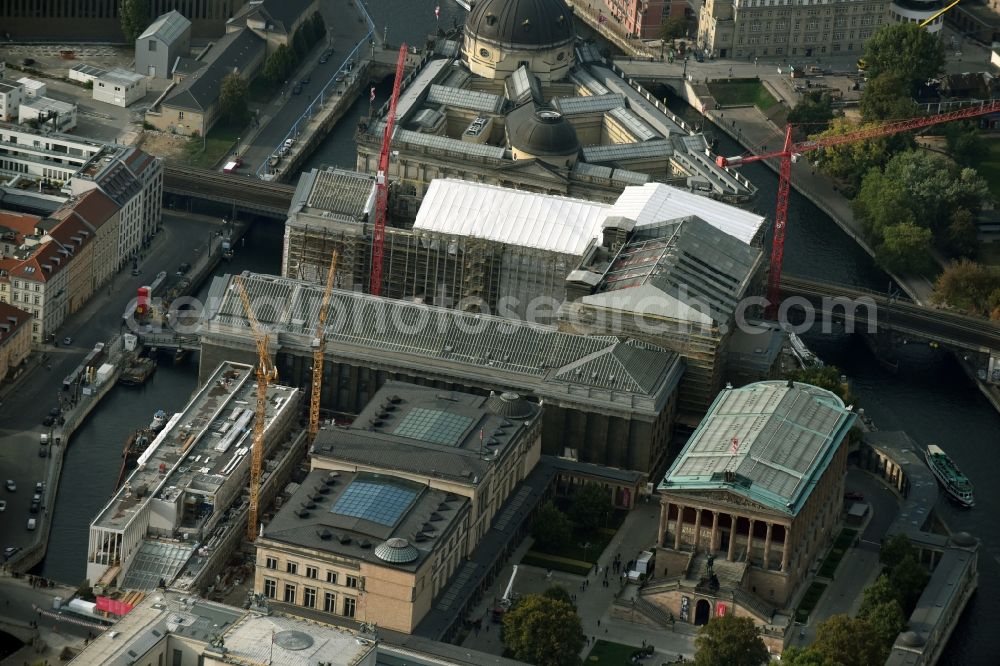 Berlin from above - Museum Island with the Bode Museum, the Pergamon Museum, the Old National Gallery, the Colonnades and the New Museum. The complex is a World Heritage site by UNESCO