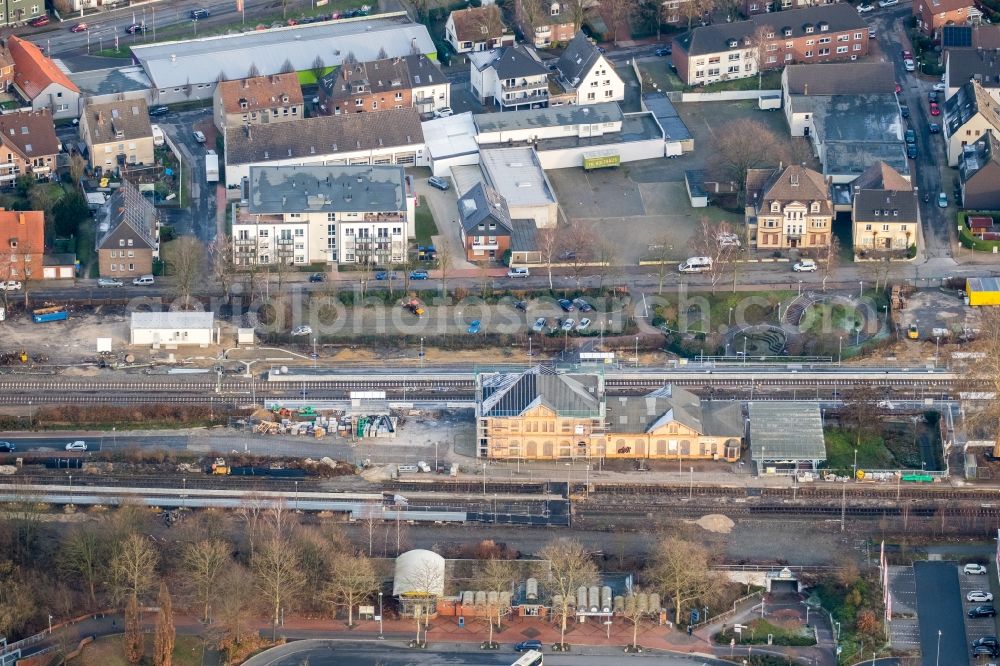 Aerial image Dorsten - Construction work for the reconstruction of the station building in Dorsten in the state North Rhine-Westphalia, Germany