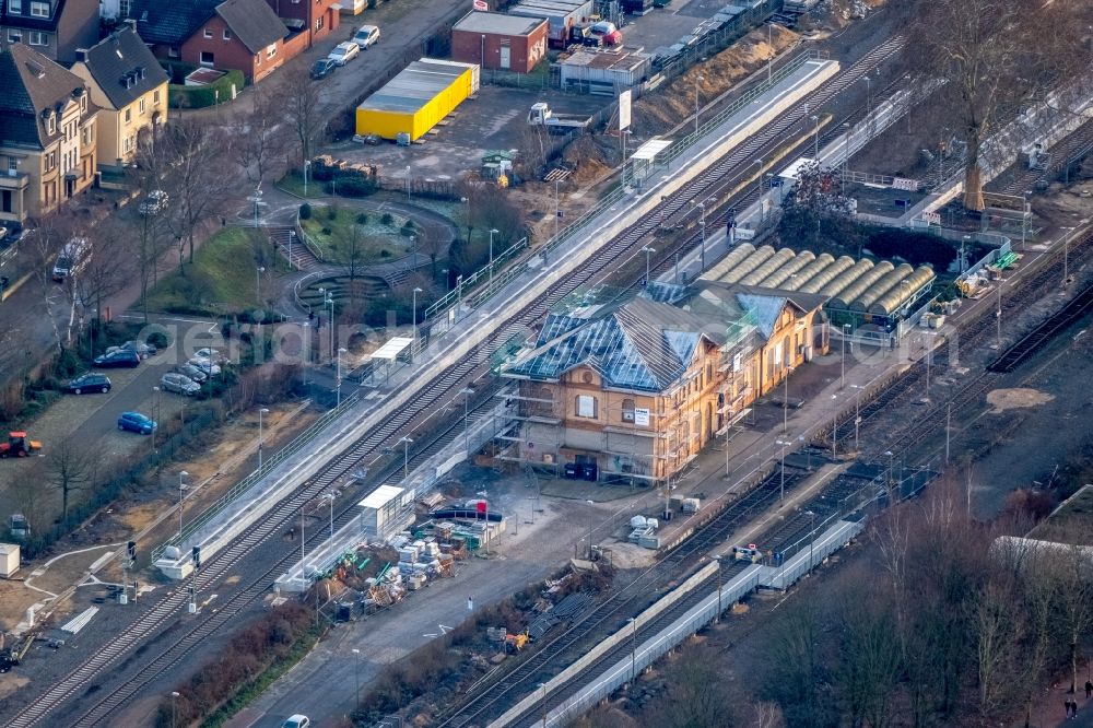 Aerial photograph Dorsten - Construction work for the reconstruction of the station building in Dorsten in the state North Rhine-Westphalia, Germany