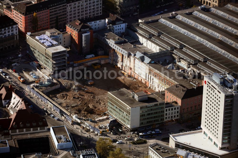 Aerial photograph München - Construction work for the reconstruction of the station building of Central Stationes in the district Ludwigsvorstadt-Isarvorstadt in Munich in the state Bavaria, Germany