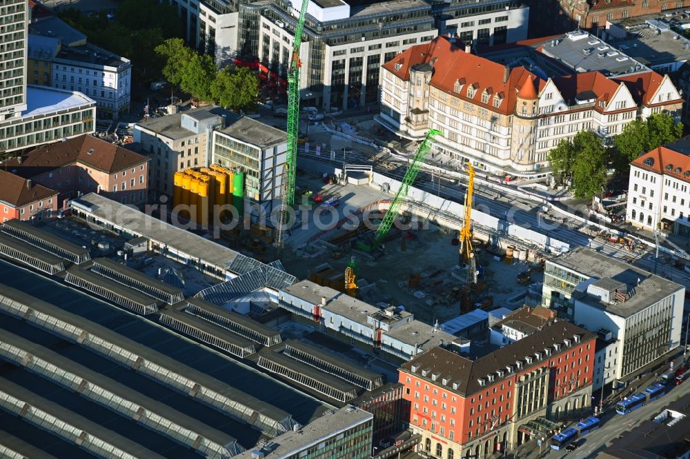 Aerial image München - Construction work for the reconstruction of the station building of Central Stationes in the district Ludwigsvorstadt-Isarvorstadt in Munich in the state Bavaria, Germany