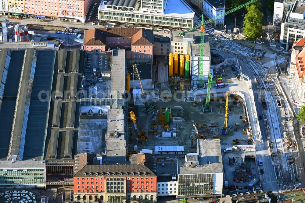 Aerial photograph München - Construction work for the reconstruction of the station building of Central Stationes in the district Ludwigsvorstadt-Isarvorstadt in Munich in the state Bavaria, Germany