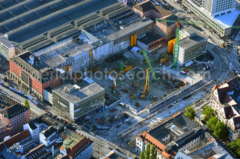 Aerial image München - Construction work for the reconstruction of the station building of Central Stationes in the district Ludwigsvorstadt-Isarvorstadt in Munich in the state Bavaria, Germany