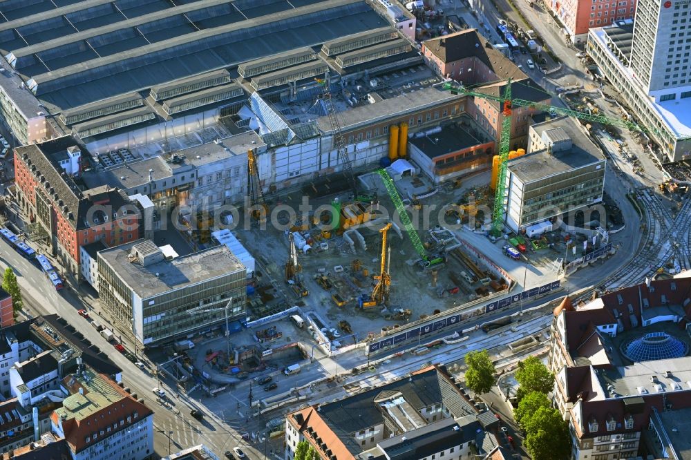 Aerial photograph München - Construction work for the reconstruction of the station building of Central Stationes in the district Ludwigsvorstadt-Isarvorstadt in Munich in the state Bavaria, Germany