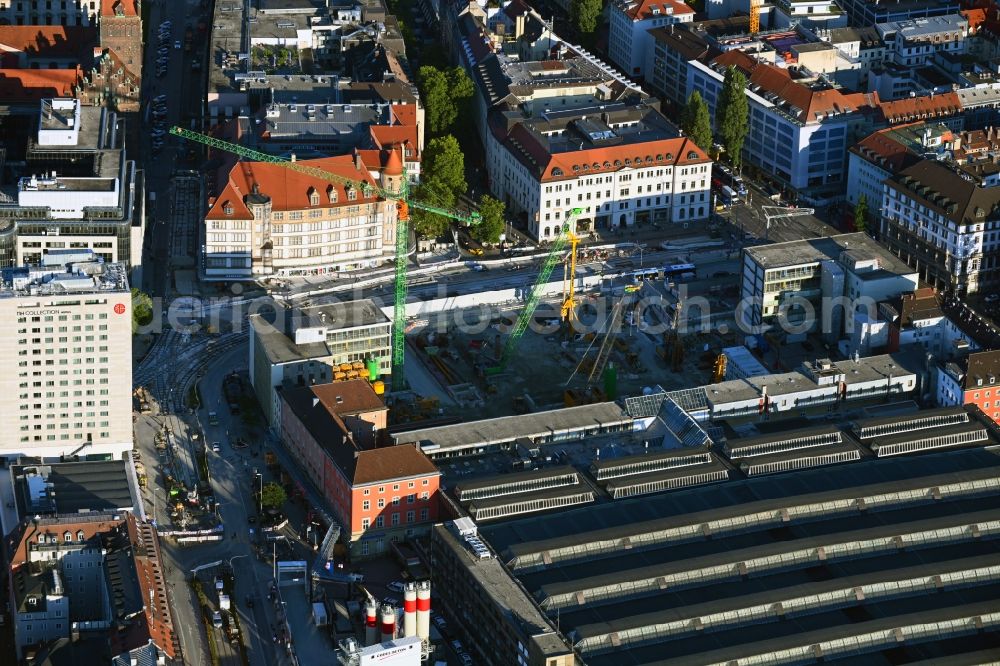 Aerial photograph München - Construction work for the reconstruction of the station building of Central Stationes in the district Ludwigsvorstadt-Isarvorstadt in Munich in the state Bavaria, Germany