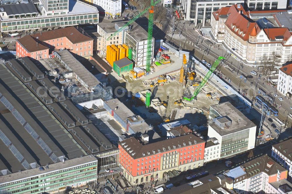 Aerial image München - Construction work for the reconstruction of the station building of Central Stationes in the district Ludwigsvorstadt-Isarvorstadt in Munich in the state Bavaria, Germany