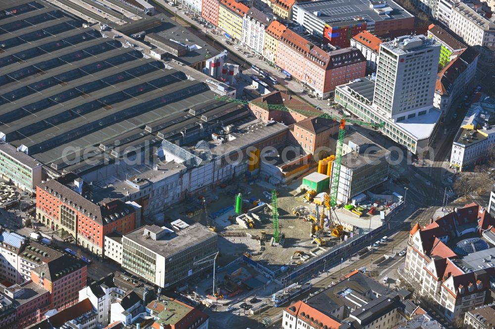 Aerial photograph München - Construction work for the reconstruction of the station building of Central Stationes in the district Ludwigsvorstadt-Isarvorstadt in Munich in the state Bavaria, Germany