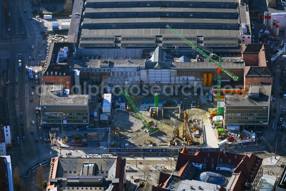 München from above - Construction work for the reconstruction of the station building of Central Stationes in the district Ludwigsvorstadt-Isarvorstadt in Munich in the state Bavaria, Germany