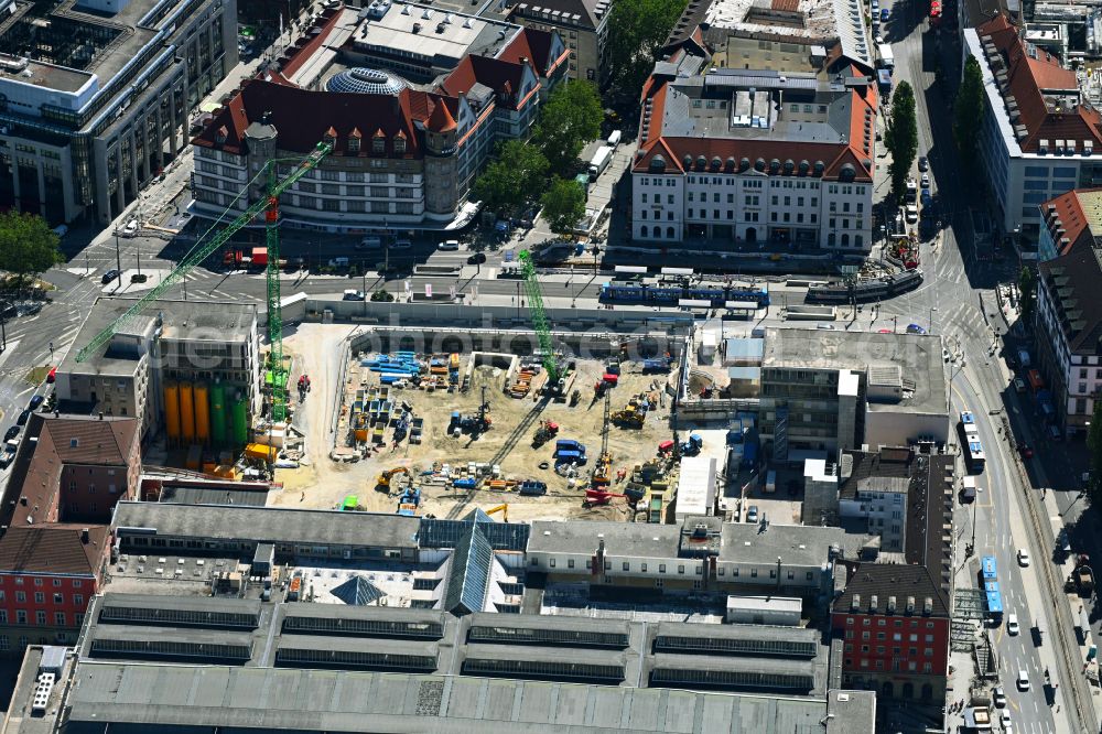 München from the bird's eye view: Construction work for the reconstruction of the station building of Central Stationes in the district Ludwigsvorstadt-Isarvorstadt in Munich in the state Bavaria, Germany