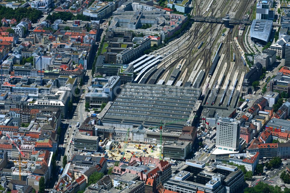 Aerial image München - Construction work for the reconstruction of the station building of Central Stationes in the district Ludwigsvorstadt-Isarvorstadt in Munich in the state Bavaria, Germany