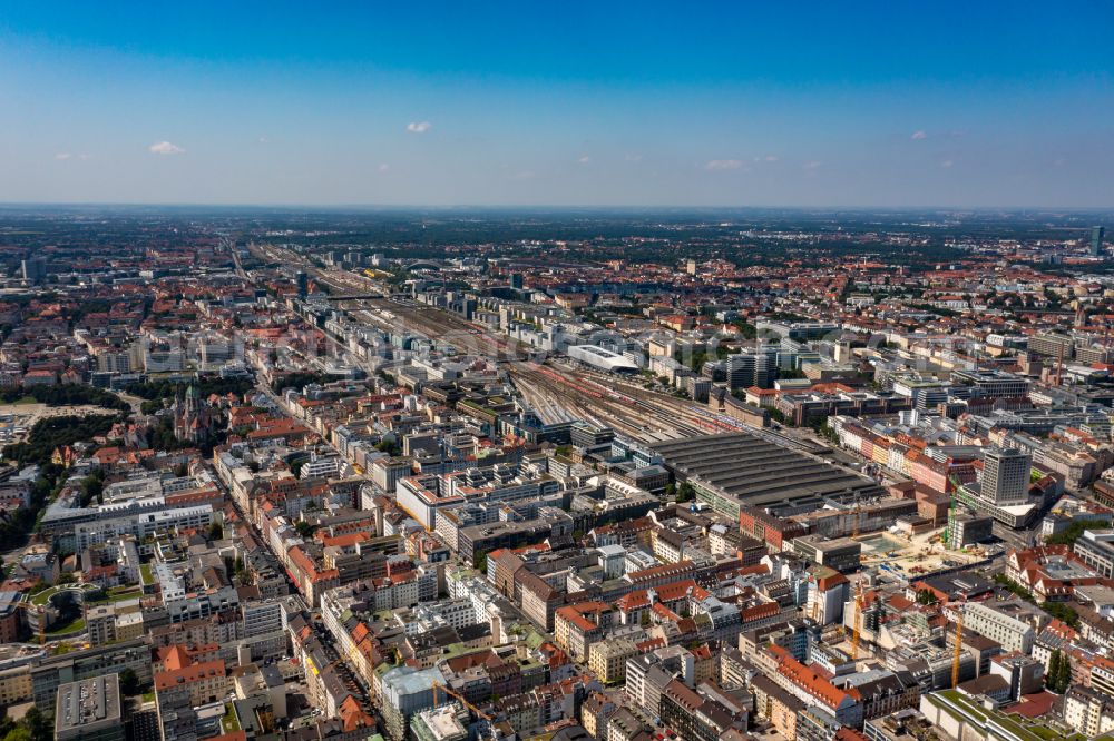 Aerial photograph München - Construction work for the reconstruction of the station building of Central Stationes in the district Ludwigsvorstadt-Isarvorstadt in Munich in the state Bavaria, Germany