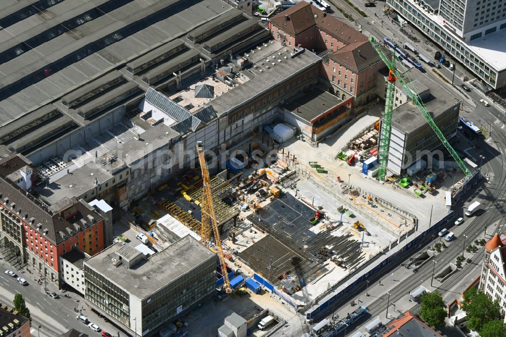 Aerial photograph München - Construction work for the reconstruction of the station building of Central Stationes on place Bahnhofplatz in the district Ludwigsvorstadt-Isarvorstadt in Munich in the state Bavaria, Germany