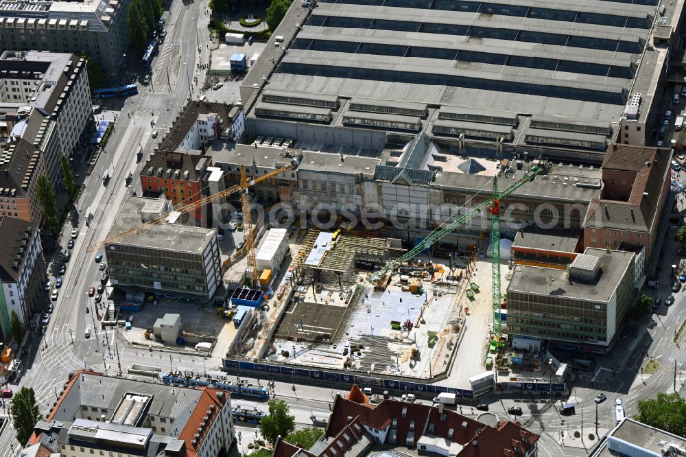 Aerial photograph München - Construction work for the reconstruction of the station building of Central Stationes on place Bahnhofplatz in the district Ludwigsvorstadt-Isarvorstadt in Munich in the state Bavaria, Germany