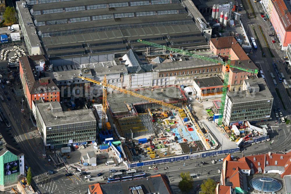 München from above - Construction work for the reconstruction of the station building of Central Stationes on place Bahnhofplatz in the district Ludwigsvorstadt-Isarvorstadt in Munich in the state Bavaria, Germany