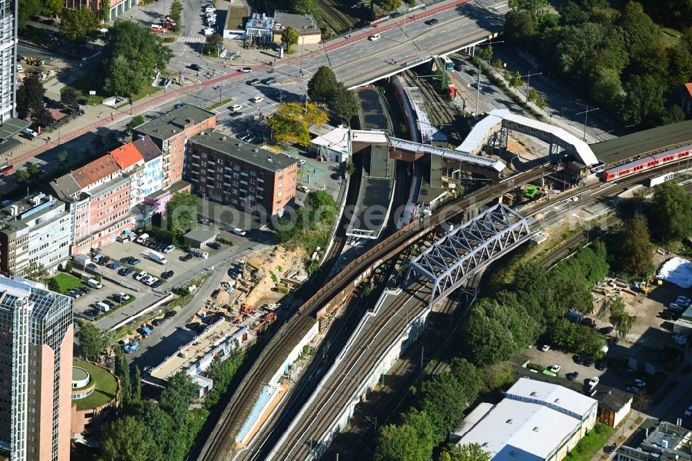 Aerial image Hamburg - Construction work for the reconstruction and new building of the station building of the S-Bahn station Berliner Tor in the district Sankt Georg in Hamburg, Germany