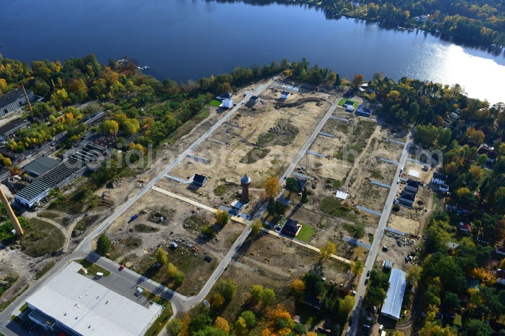 Aerial image Königs Wusterhausen - Construction site of the future residential area Koenigsufer on the banks of Zernsee on Wustroweg in Koenigs Wusterhausen in Brandenburg